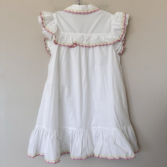 English Factory Floral Embroidered Collard Mini Dress White Size Medium - Picture 9 of 9